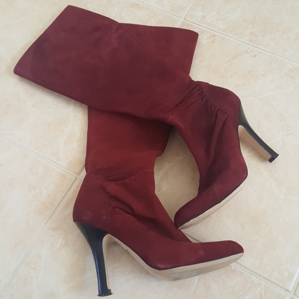 Preloved genuine deep red suede boots
